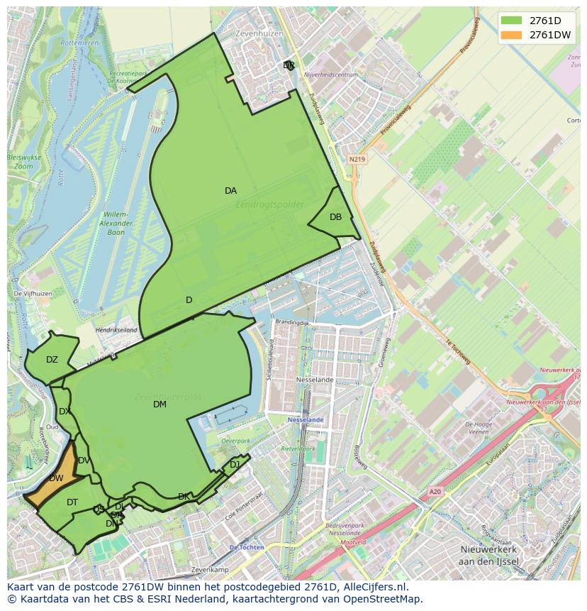 Afbeelding van het postcodegebied 2761 DW op de kaart.