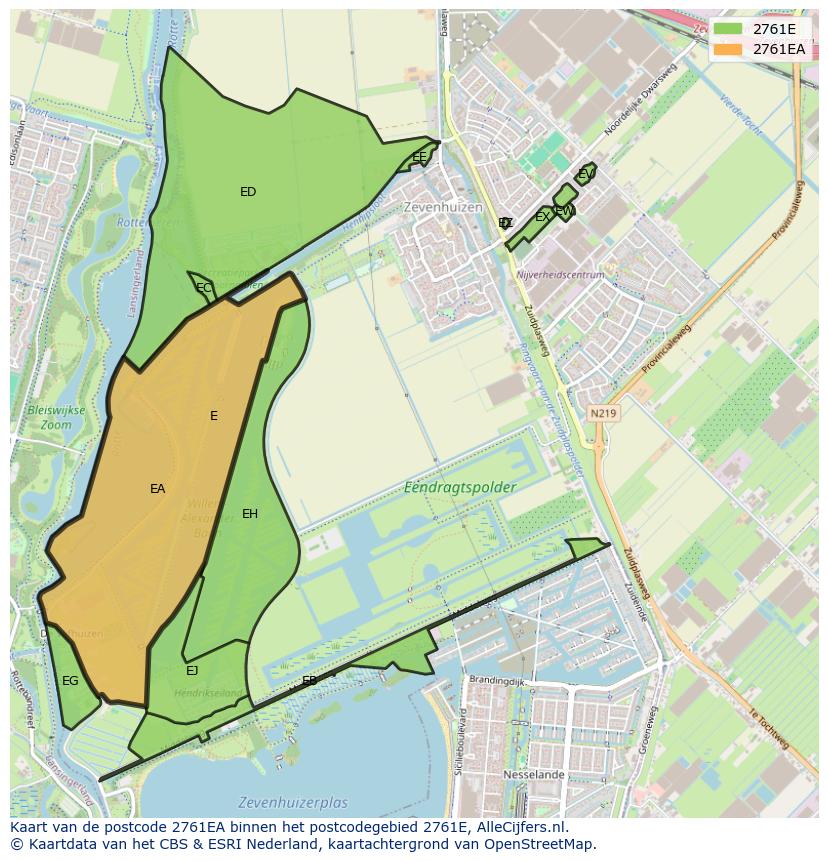 Afbeelding van het postcodegebied 2761 EA op de kaart.
