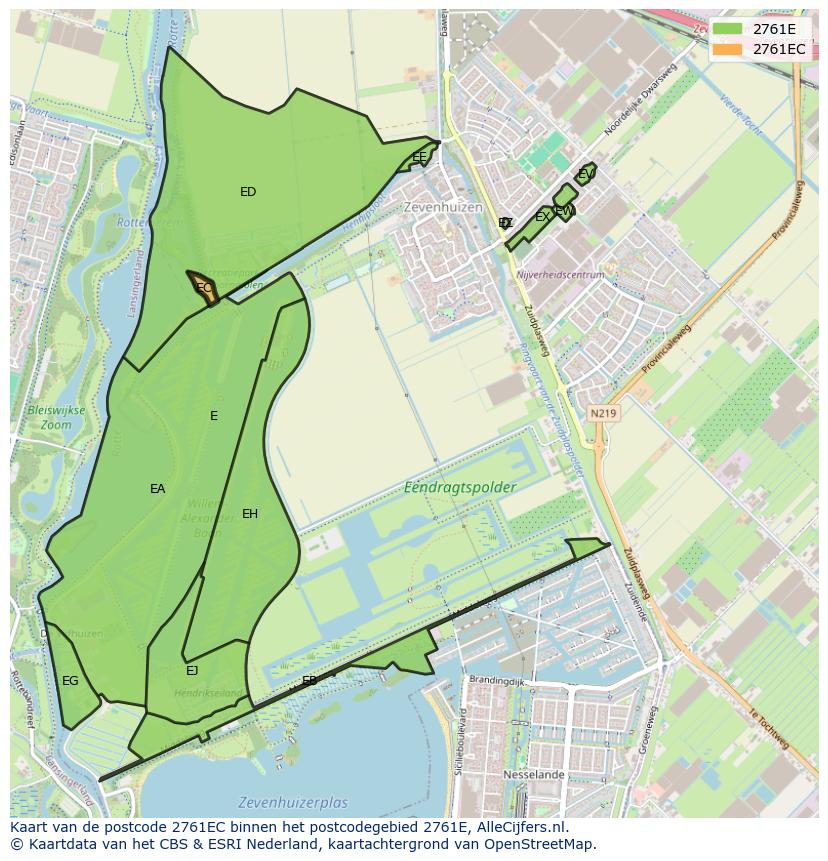 Afbeelding van het postcodegebied 2761 EC op de kaart.