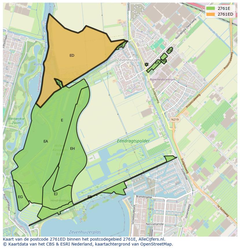 Afbeelding van het postcodegebied 2761 ED op de kaart.