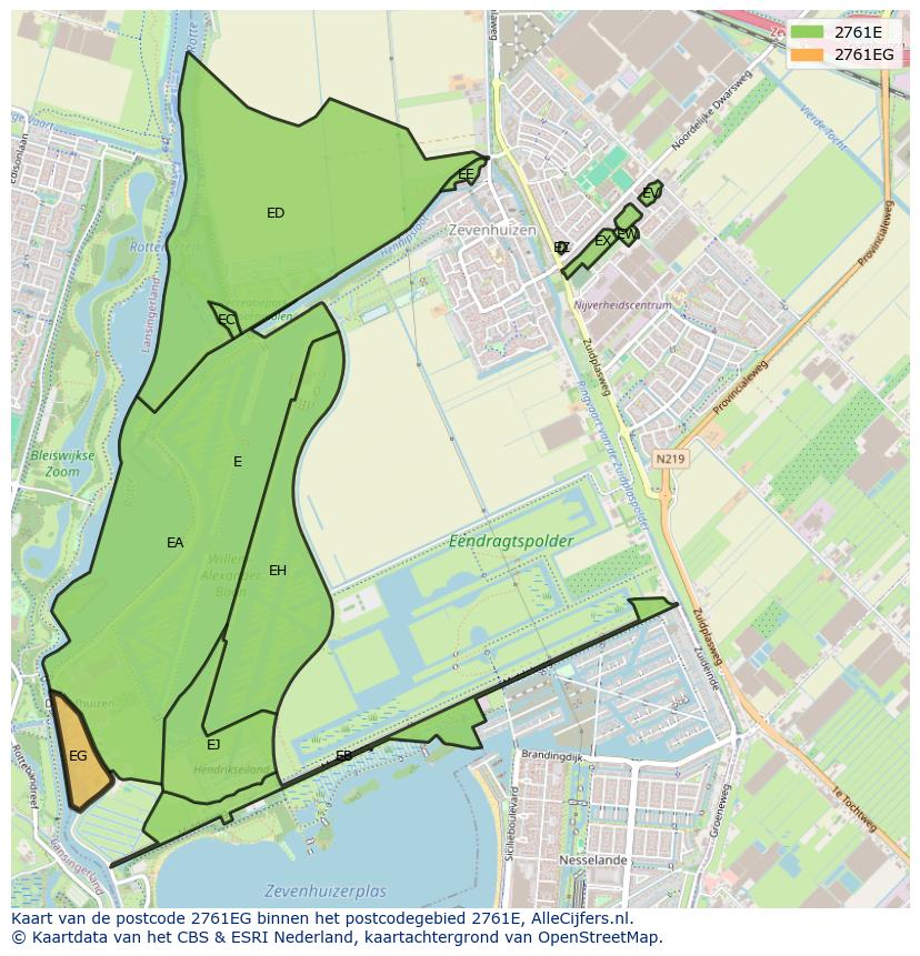 Afbeelding van het postcodegebied 2761 EG op de kaart.