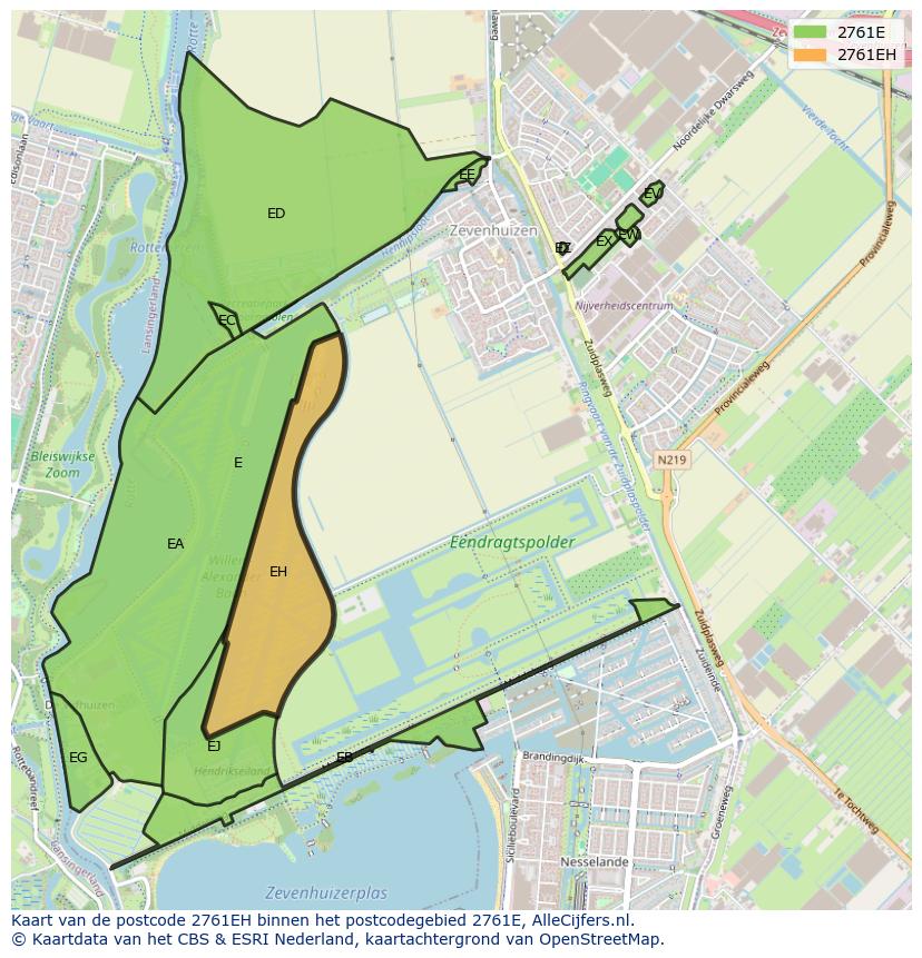 Afbeelding van het postcodegebied 2761 EH op de kaart.