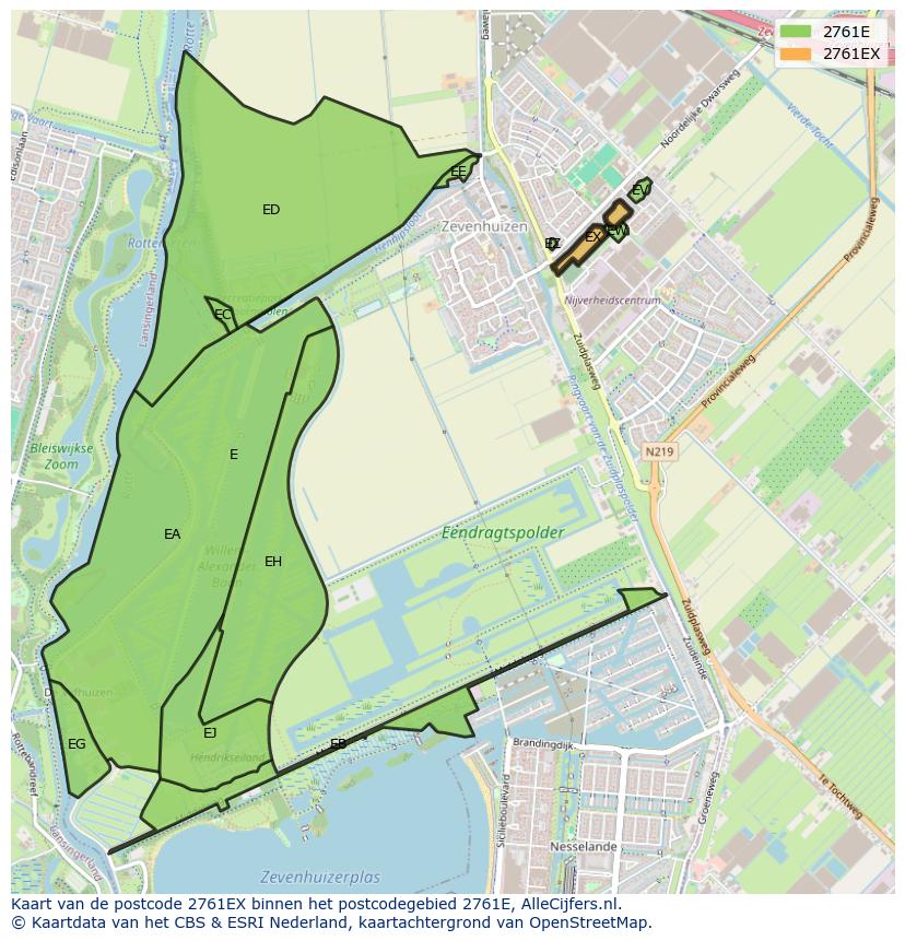Afbeelding van het postcodegebied 2761 EX op de kaart.