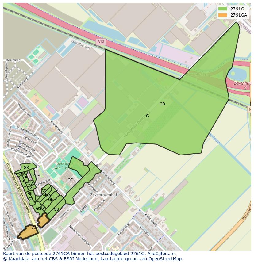 Afbeelding van het postcodegebied 2761 GA op de kaart.