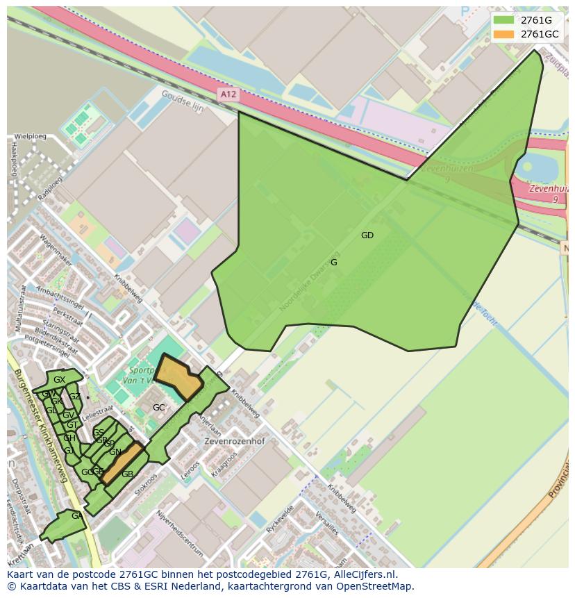 Afbeelding van het postcodegebied 2761 GC op de kaart.