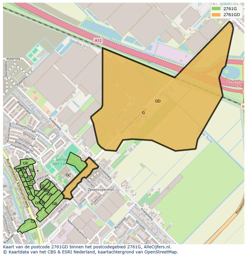 Afbeelding van het postcodegebied 2761 GD op de kaart.