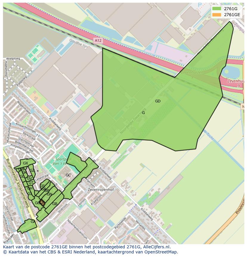 Afbeelding van het postcodegebied 2761 GE op de kaart.