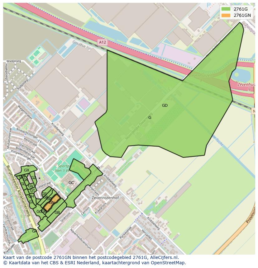 Afbeelding van het postcodegebied 2761 GN op de kaart.