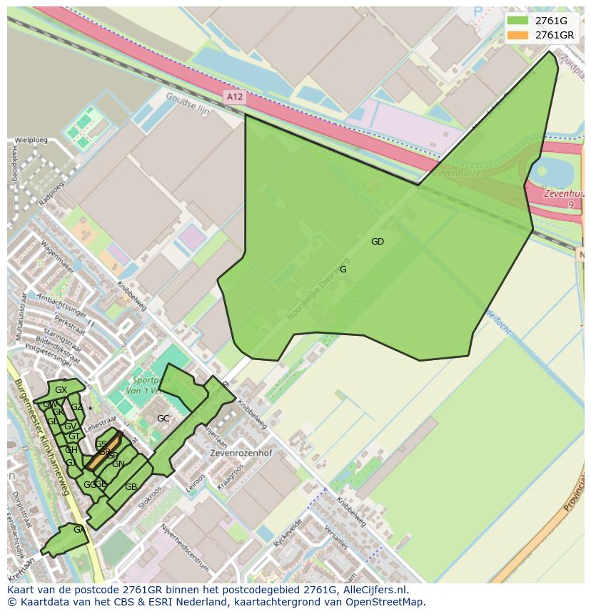 Afbeelding van het postcodegebied 2761 GR op de kaart.
