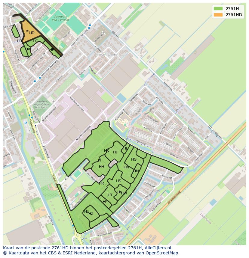 Afbeelding van het postcodegebied 2761 HD op de kaart.