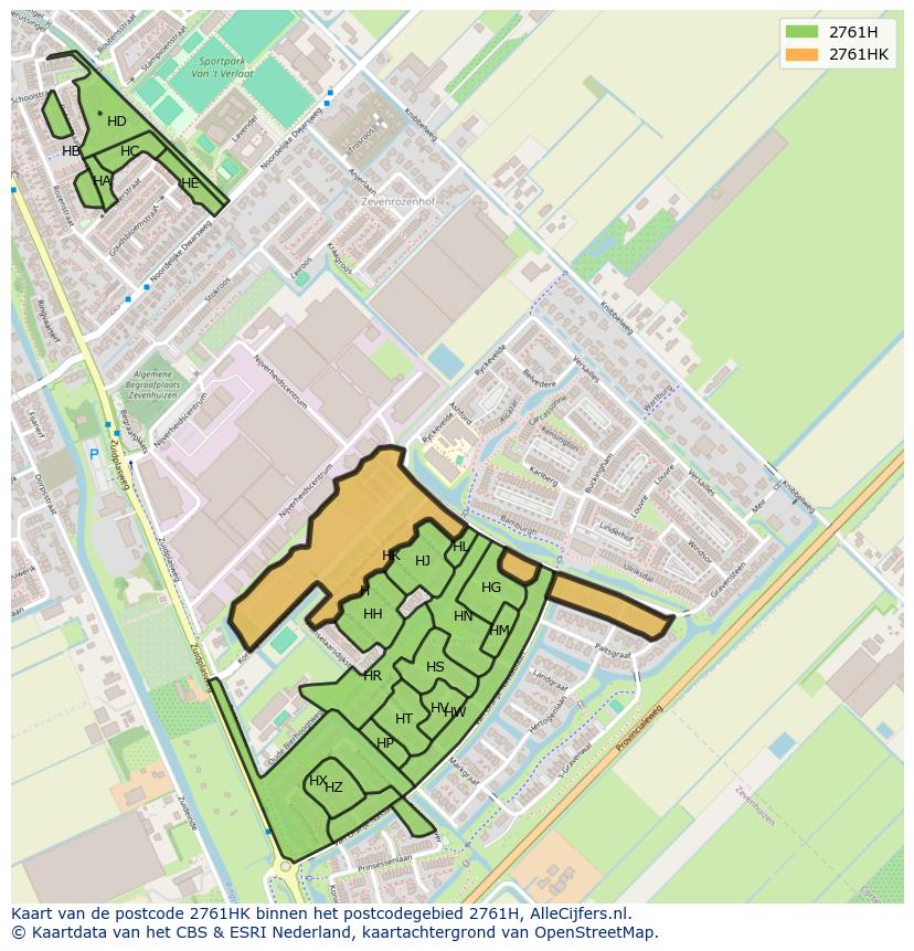 Afbeelding van het postcodegebied 2761 HK op de kaart.