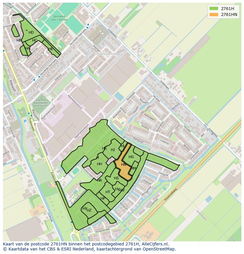 Afbeelding van het postcodegebied 2761 HN op de kaart.