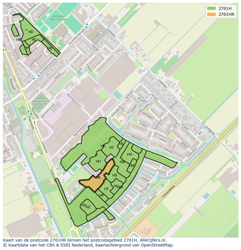 Afbeelding van het postcodegebied 2761 HR op de kaart.