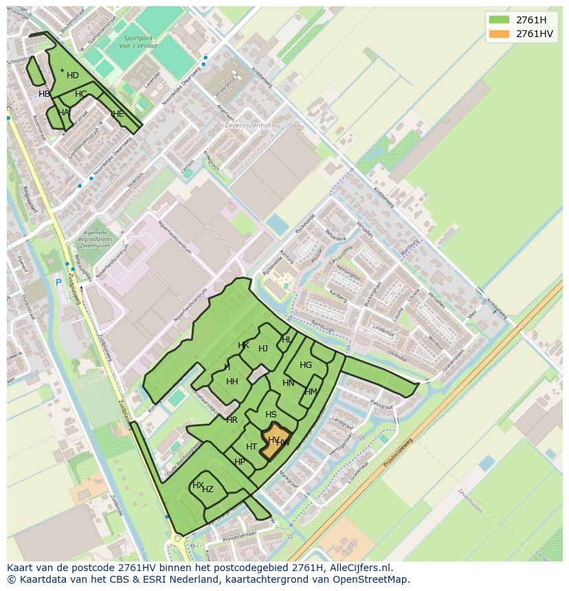 Afbeelding van het postcodegebied 2761 HV op de kaart.