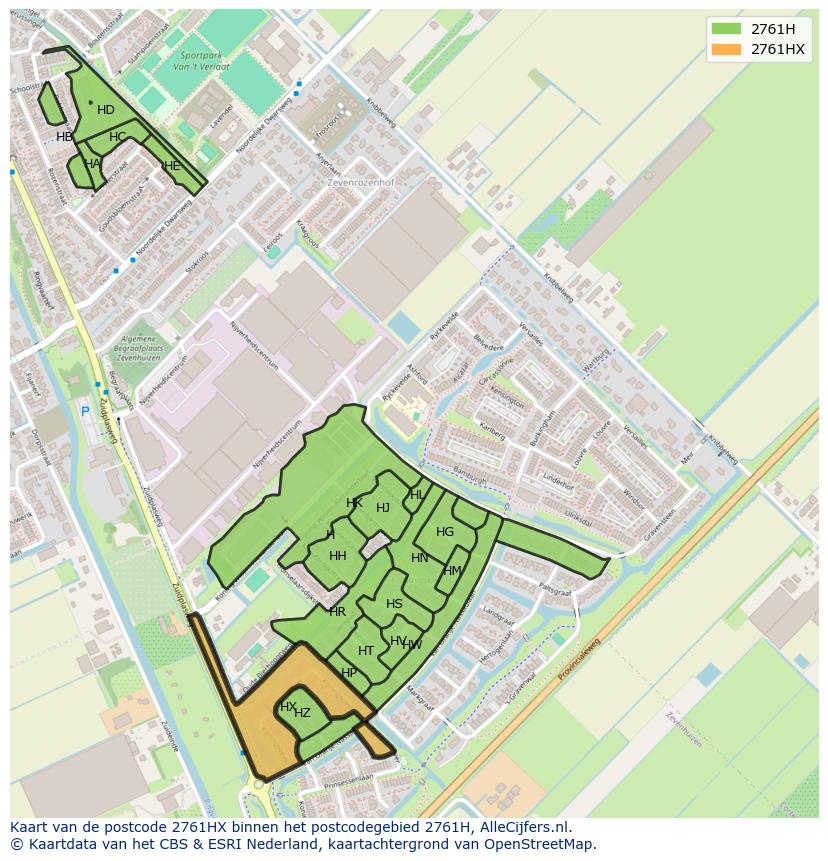 Afbeelding van het postcodegebied 2761 HX op de kaart.