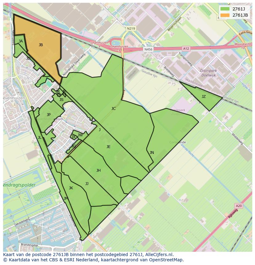 Afbeelding van het postcodegebied 2761 JB op de kaart.
