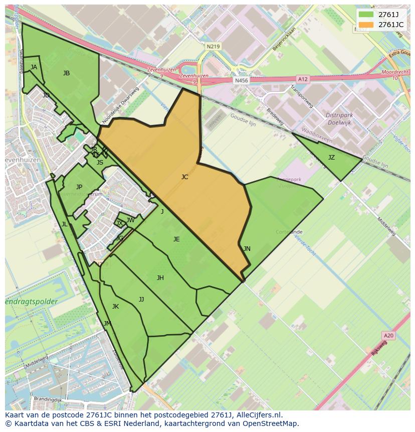 Afbeelding van het postcodegebied 2761 JC op de kaart.