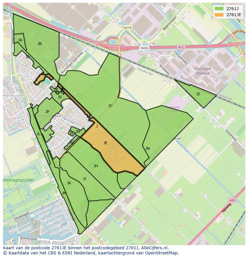 Afbeelding van het postcodegebied 2761 JE op de kaart.