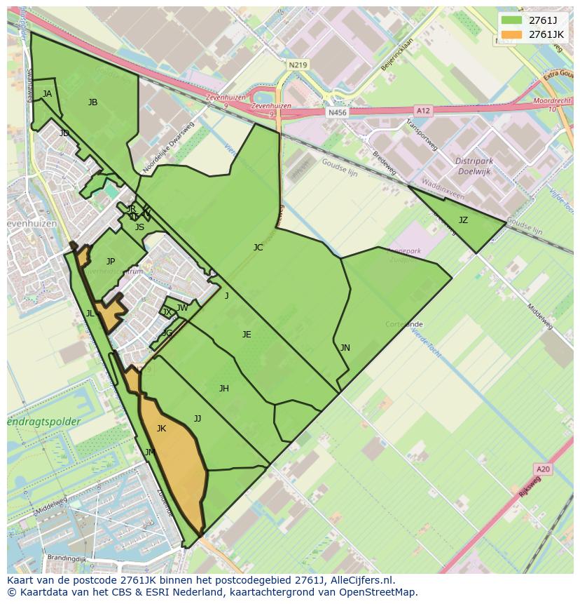 Afbeelding van het postcodegebied 2761 JK op de kaart.