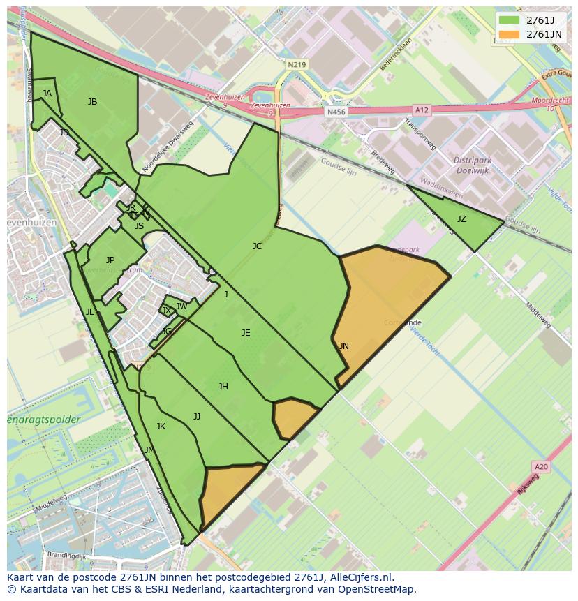 Afbeelding van het postcodegebied 2761 JN op de kaart.