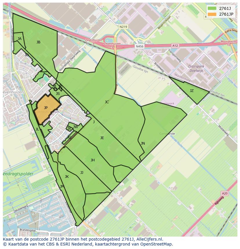 Afbeelding van het postcodegebied 2761 JP op de kaart.