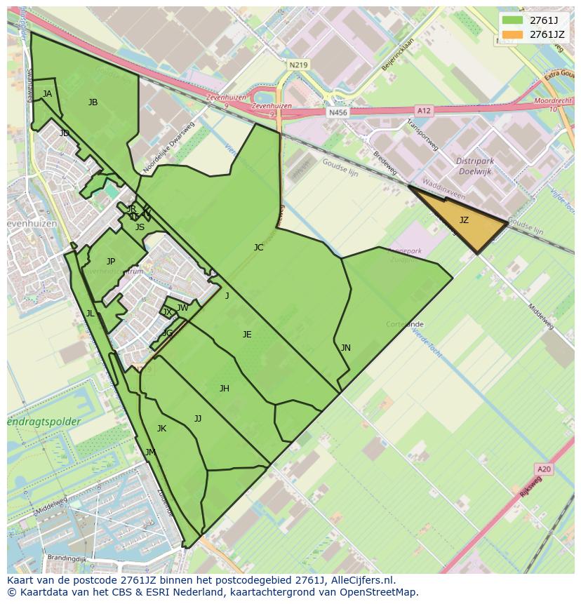Afbeelding van het postcodegebied 2761 JZ op de kaart.