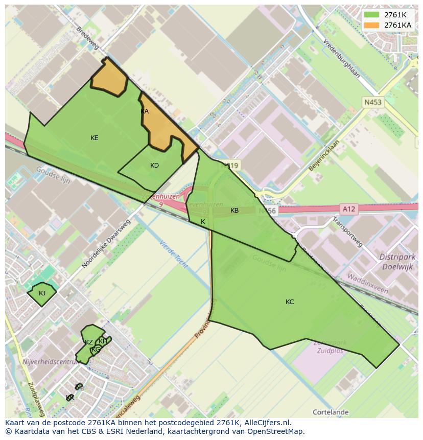 Afbeelding van het postcodegebied 2761 KA op de kaart.