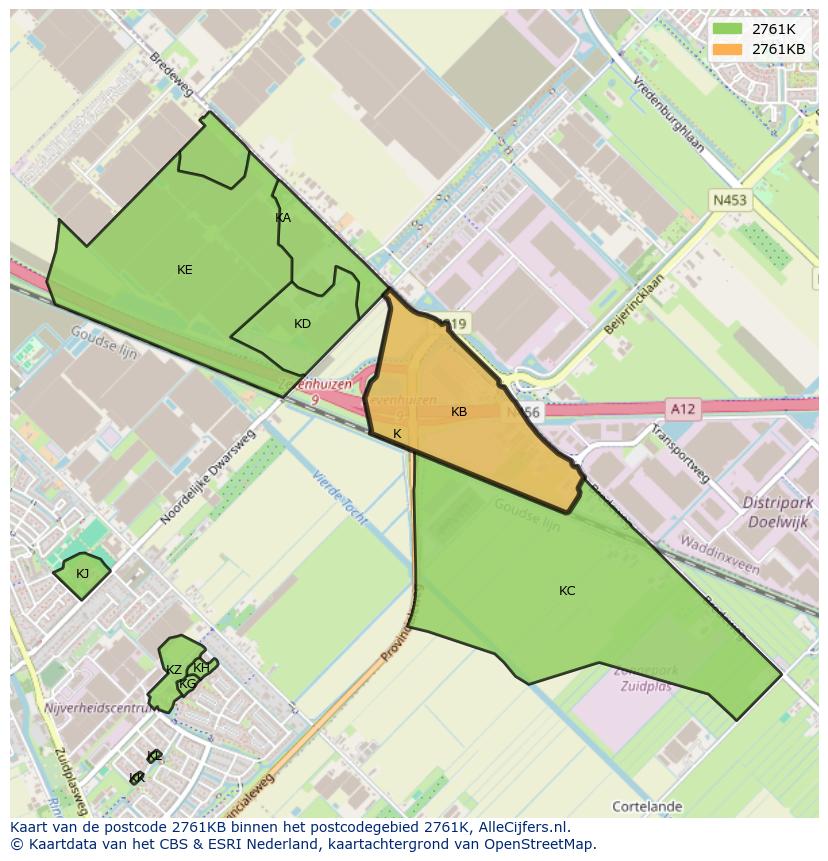 Afbeelding van het postcodegebied 2761 KB op de kaart.