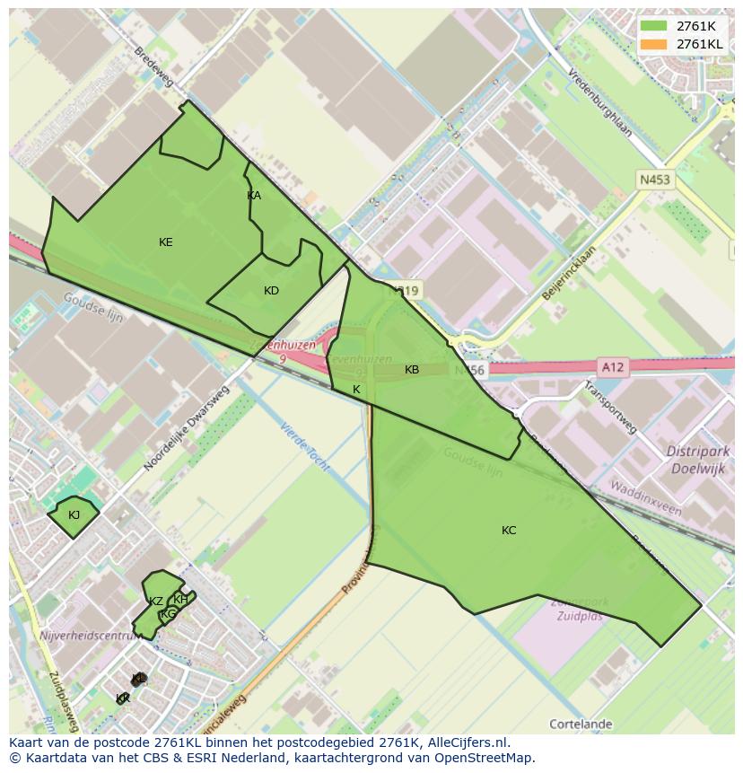 Afbeelding van het postcodegebied 2761 KL op de kaart.