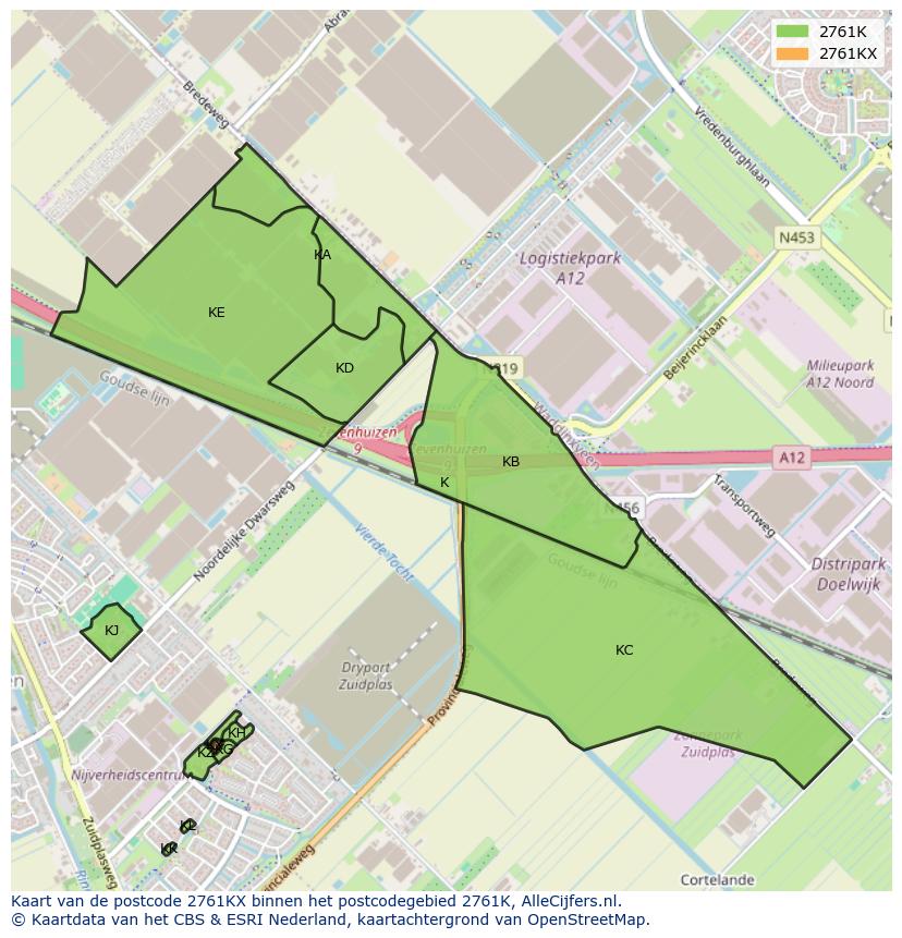 Afbeelding van het postcodegebied 2761 KX op de kaart.