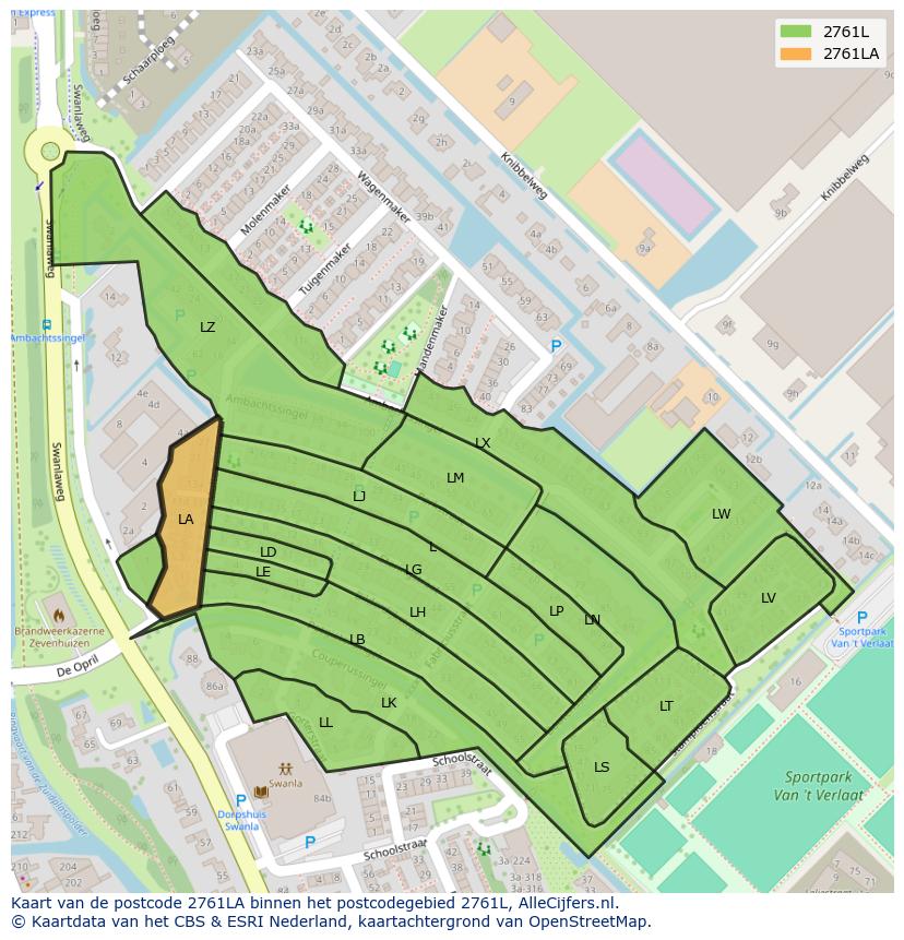 Afbeelding van het postcodegebied 2761 LA op de kaart.