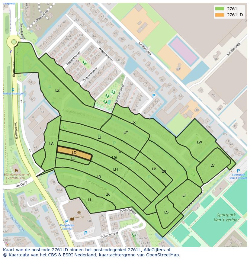 Afbeelding van het postcodegebied 2761 LD op de kaart.