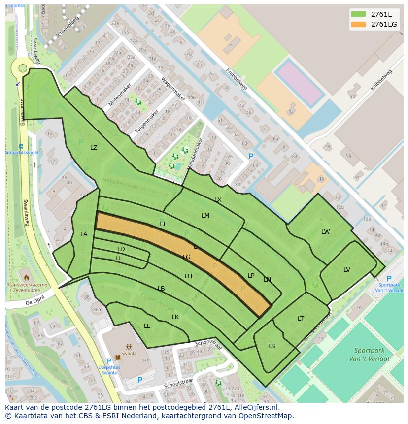 Afbeelding van het postcodegebied 2761 LG op de kaart.