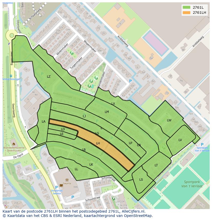 Afbeelding van het postcodegebied 2761 LH op de kaart.