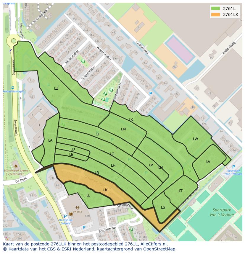 Afbeelding van het postcodegebied 2761 LK op de kaart.