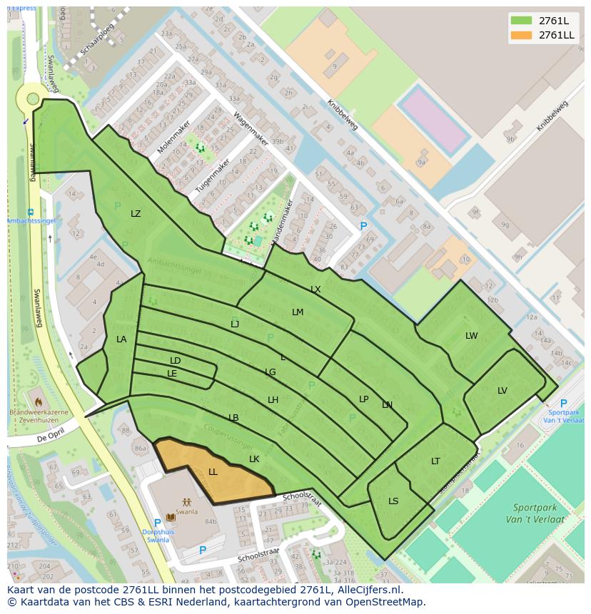 Afbeelding van het postcodegebied 2761 LL op de kaart.