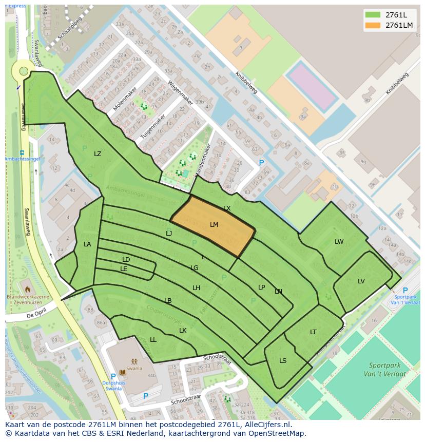 Afbeelding van het postcodegebied 2761 LM op de kaart.