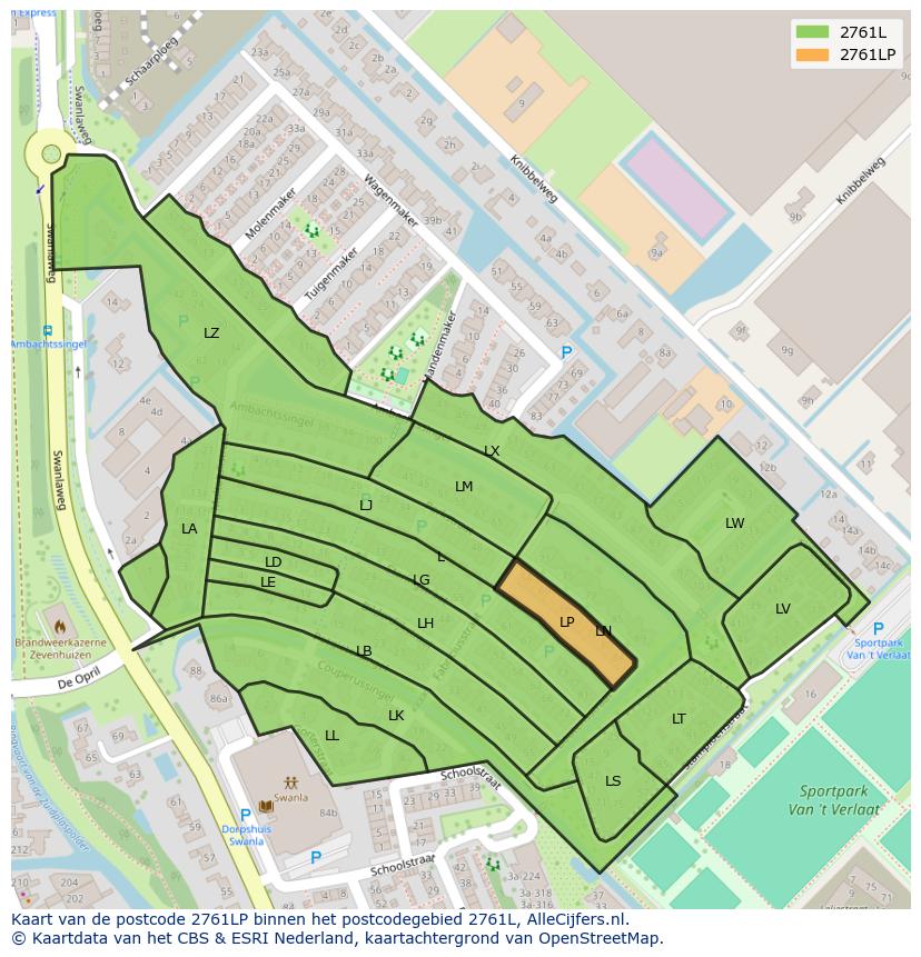 Afbeelding van het postcodegebied 2761 LP op de kaart.