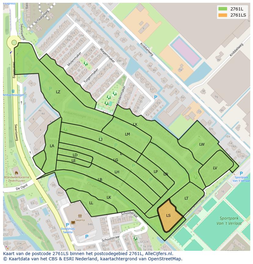 Afbeelding van het postcodegebied 2761 LS op de kaart.