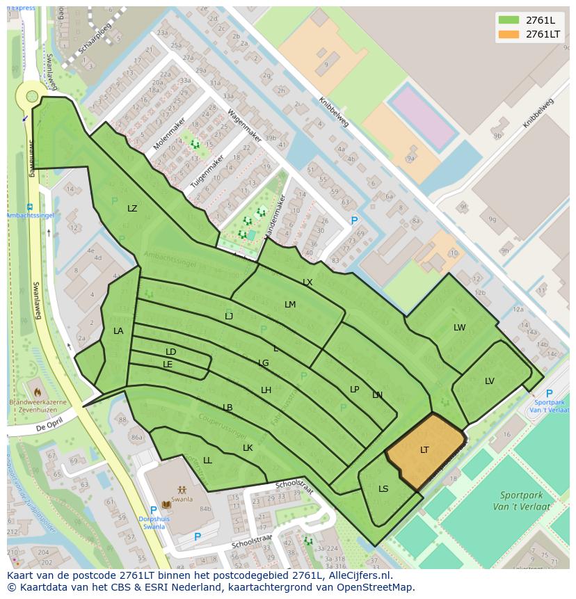 Afbeelding van het postcodegebied 2761 LT op de kaart.