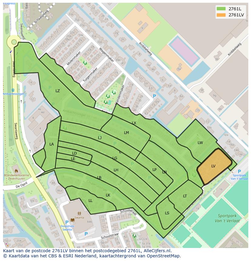 Afbeelding van het postcodegebied 2761 LV op de kaart.