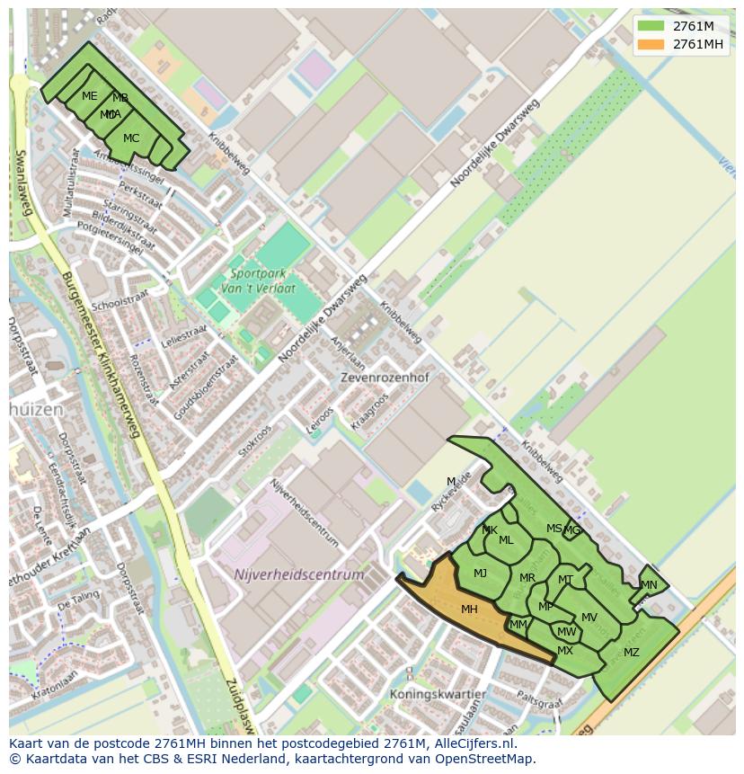 Afbeelding van het postcodegebied 2761 MH op de kaart.