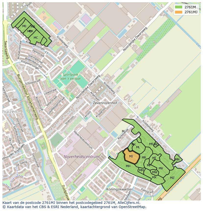 Afbeelding van het postcodegebied 2761 MJ op de kaart.