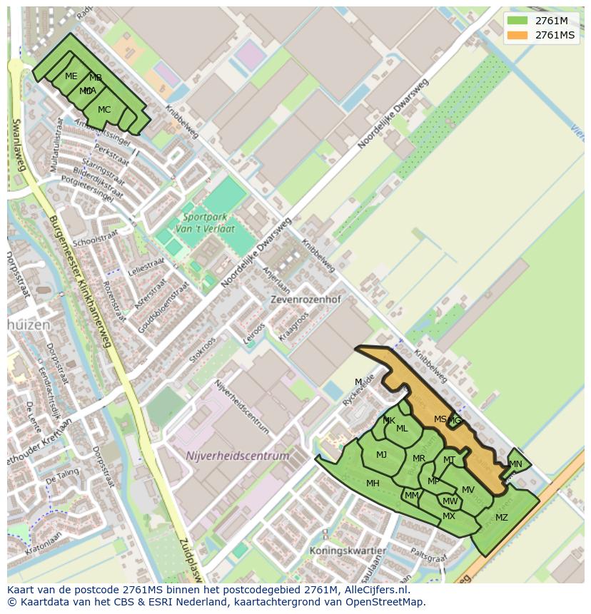 Afbeelding van het postcodegebied 2761 MS op de kaart.