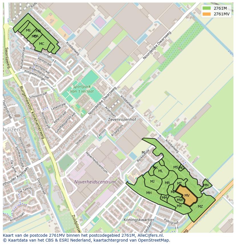 Afbeelding van het postcodegebied 2761 MV op de kaart.