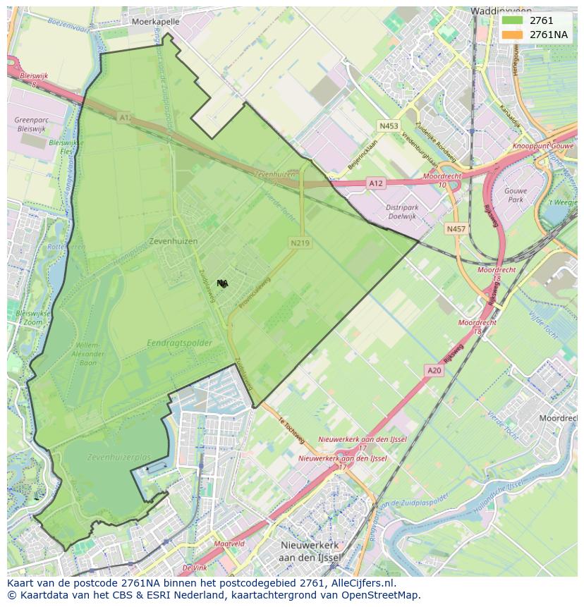 Afbeelding van het postcodegebied 2761 NA op de kaart.