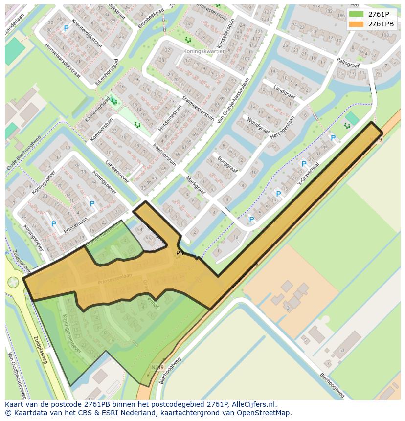 Afbeelding van het postcodegebied 2761 PB op de kaart.