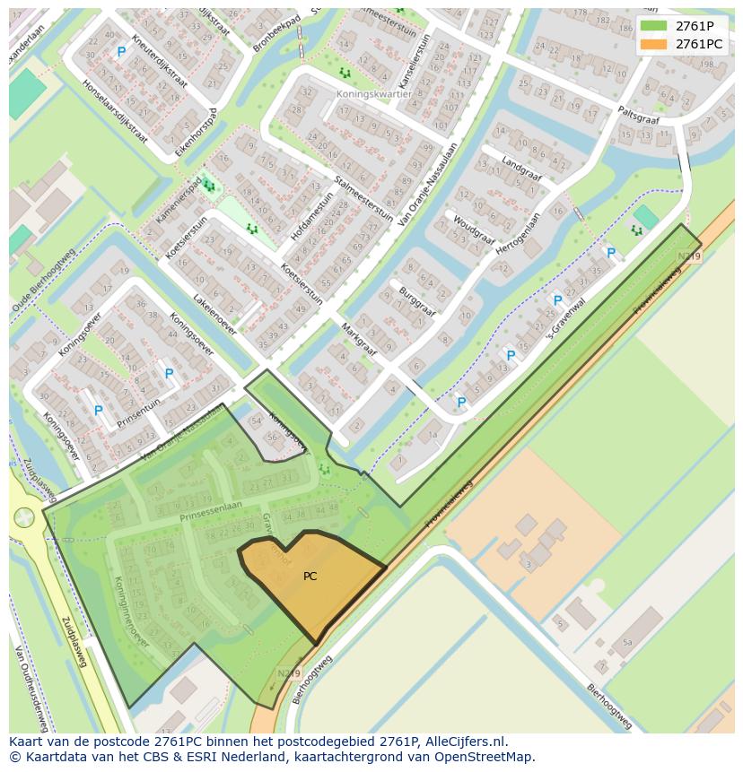 Afbeelding van het postcodegebied 2761 PC op de kaart.