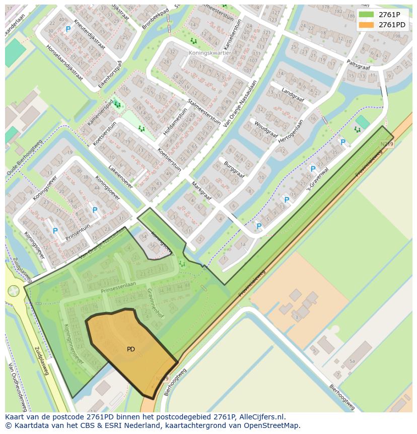 Afbeelding van het postcodegebied 2761 PD op de kaart.