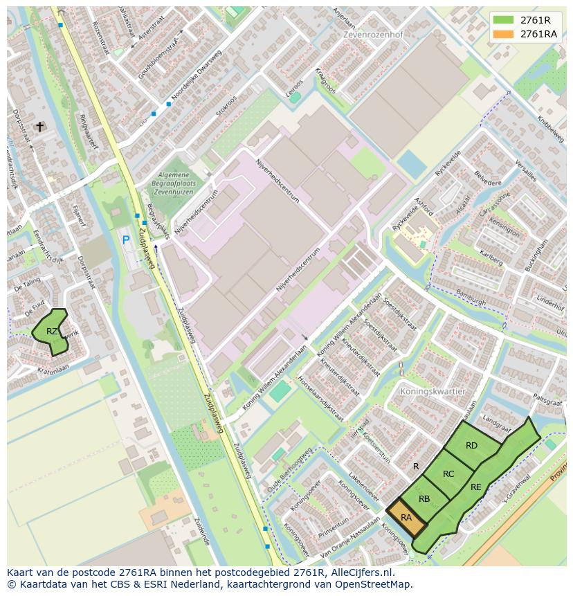 Afbeelding van het postcodegebied 2761 RA op de kaart.